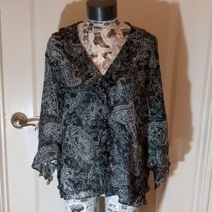 Chico's Black & White Silk Blouse Shirt Top